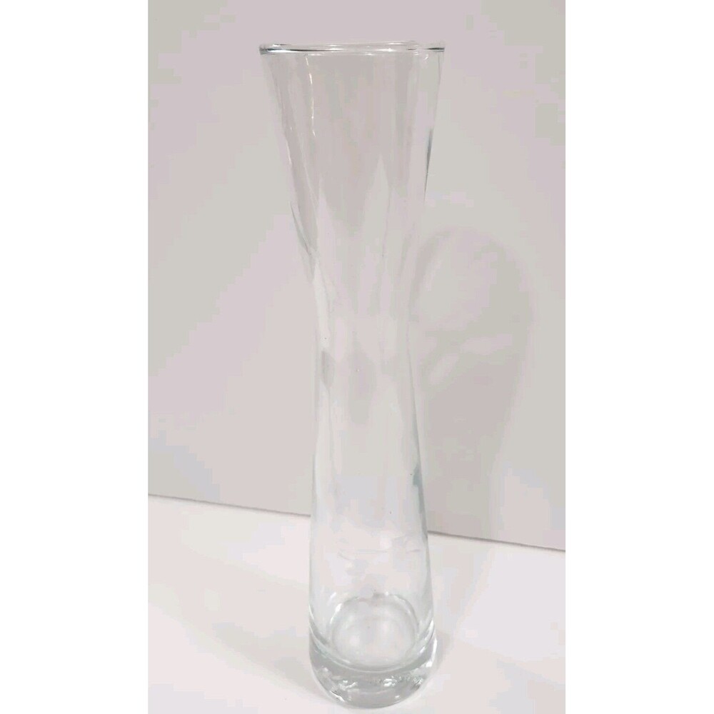 VTG Blown Glass Bud Vase Grape Etched 9.5” Tall Crystal